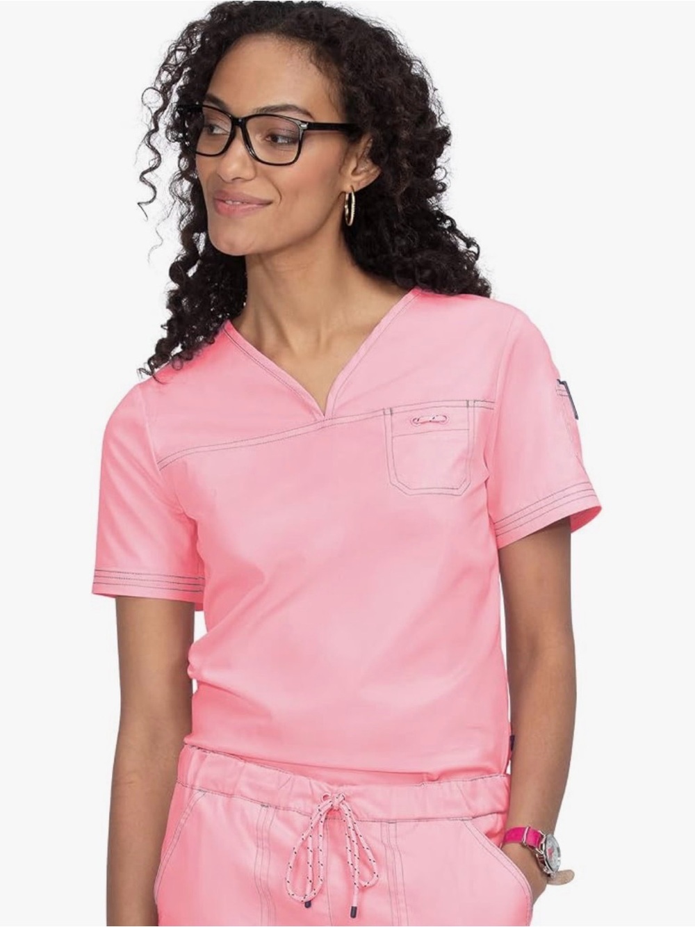 Koi Scrub Top Women’s Georgia Stretch Pockets V-Neck Short Sleeve Pink Size L